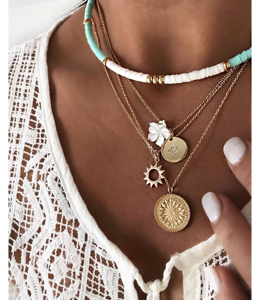 Popular Jewelry New Simple and Fashionable Flower Soft Clay Multi layered Necklace for Women