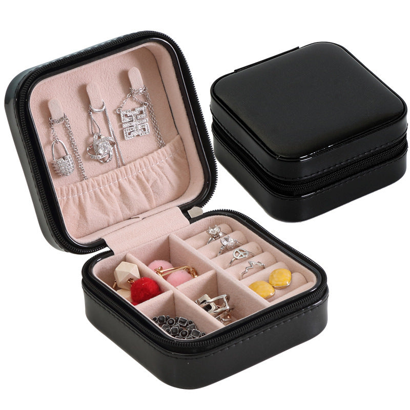 PU Leather Earrings Necklace Ring Earrings Storage Jewelry Box Zipper Portable Small Jewelry Storage Box