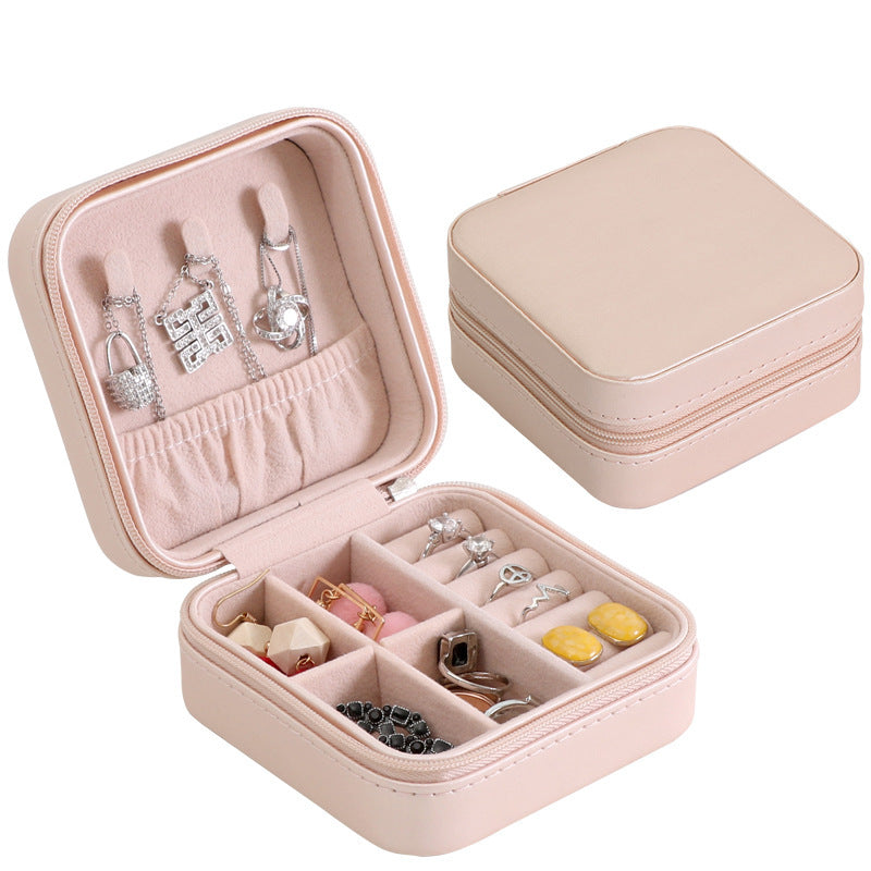 PU Leather Earrings Necklace Ring Earrings Storage Jewelry Box Zipper Portable Small Jewelry Storage Box